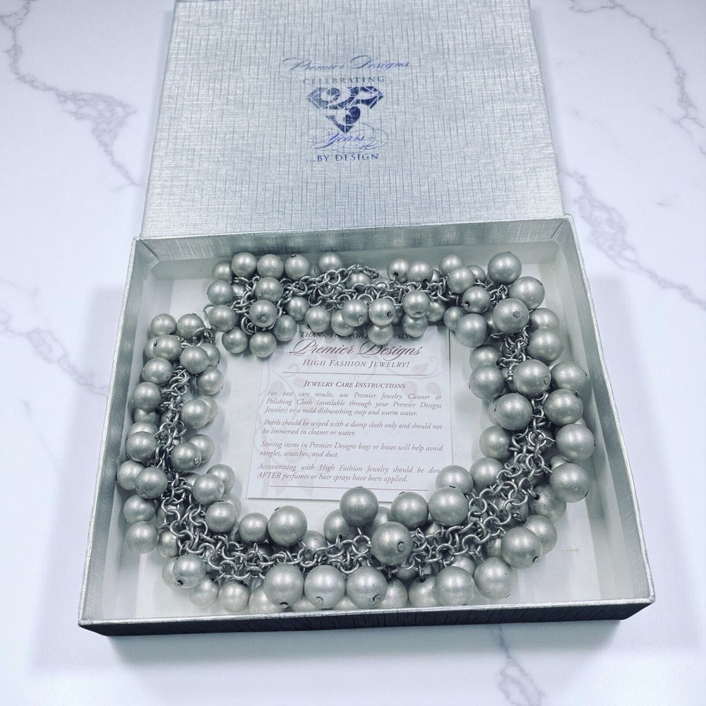 Premier Designs Chunky‎ Statement Necklace Silver Beaded Bold Chain Layered